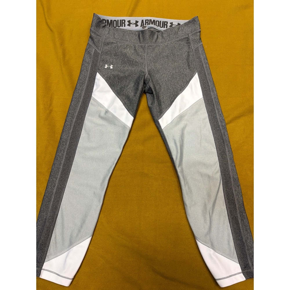 Under Armour HeatGear Grey White Colorblock Capri Leggings Womens Medium